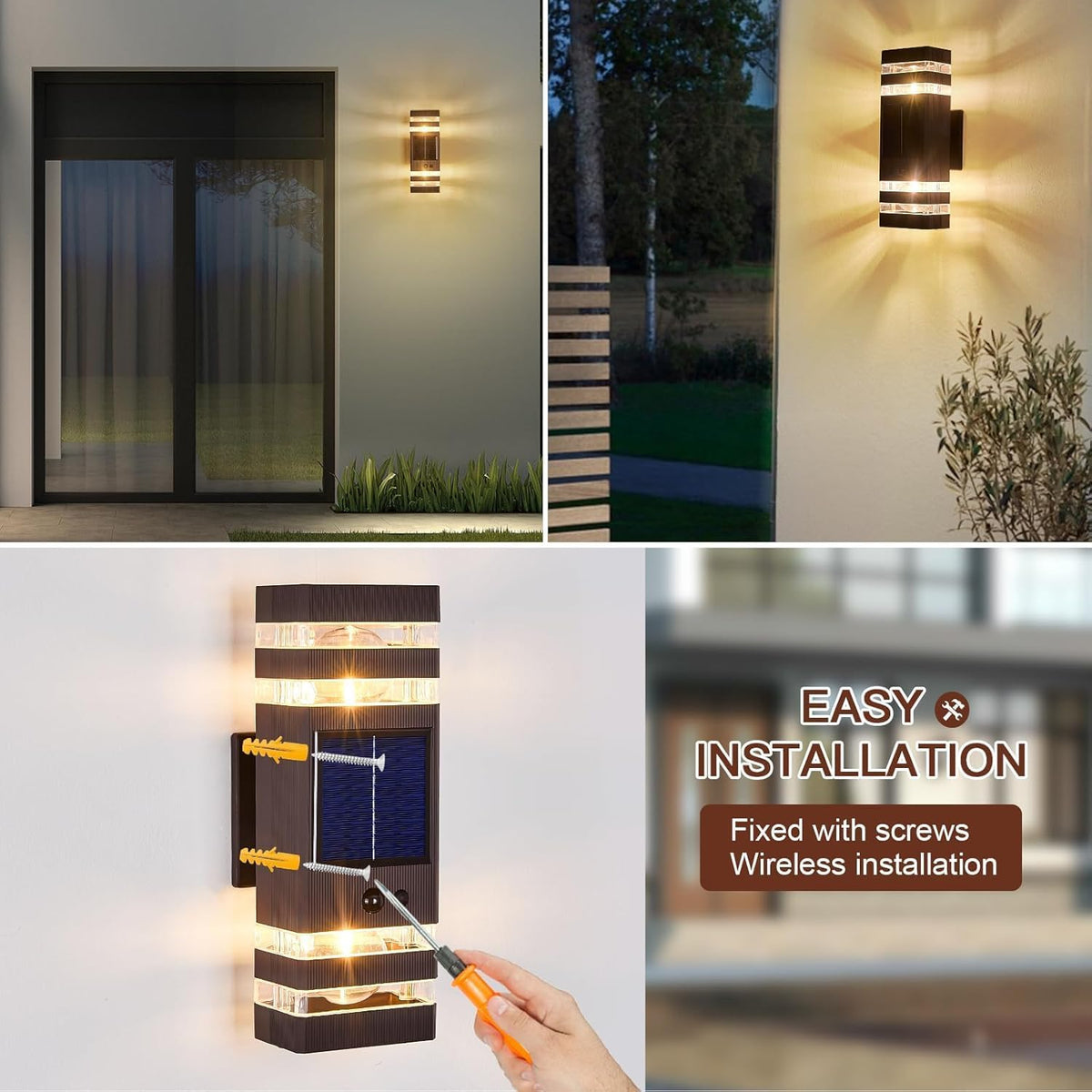 Oil Rubbed Bronze Solar Outdoor Wall Lights with 3-Mode Motion Sensor Outside Sconces Up Down Solar Porch Light Fixtures 3000K 500LM Dusk to Dawn Modern Exterior Wall Lamp for House Garage Front Door