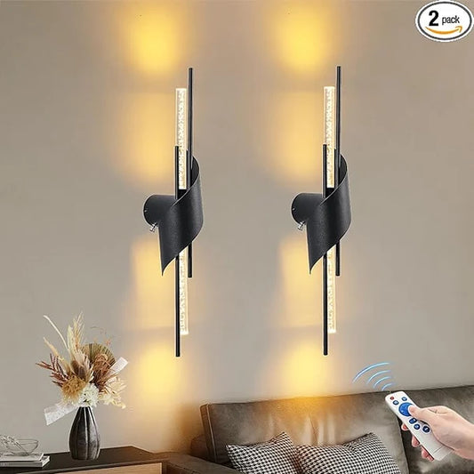 camuucci Rechargeable Wireless Wall Sconces Set of 2, Modern Black Battery-Powered Wall Lamps, No-Hardwire Lighting for Bedroom, Hallway & Home Décor