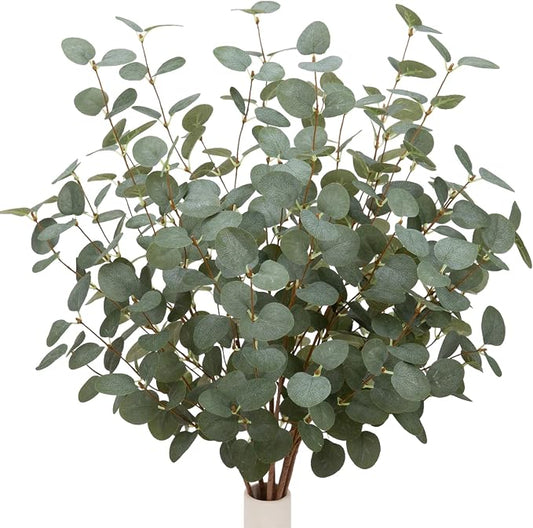 12 Pcs 27" Eucalyptus Stems Greenery Stems Eucalyptus Leaf Spray in Green Silk Plastic Plants Floral Artificial Plants for Home Party Wedding Decoration (12 pieces)