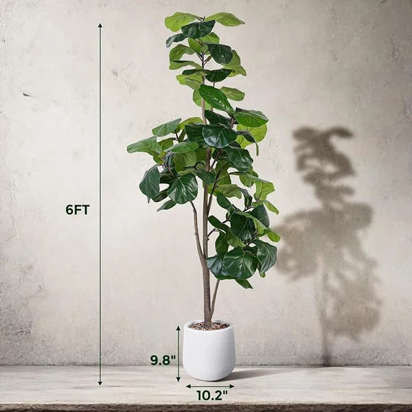 7ft Artificial Fiddle Leaf Tree with White Planter – Faux Ficus Lyrata Indoor Plant