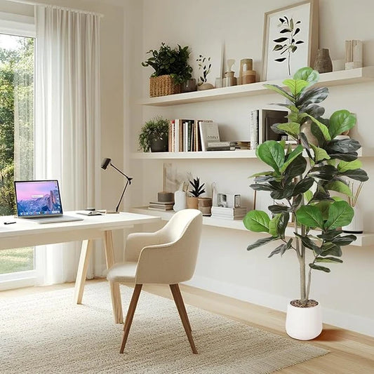 7ft Artificial Fiddle Leaf Tree with White Planter – Faux Ficus Lyrata Indoor Plant