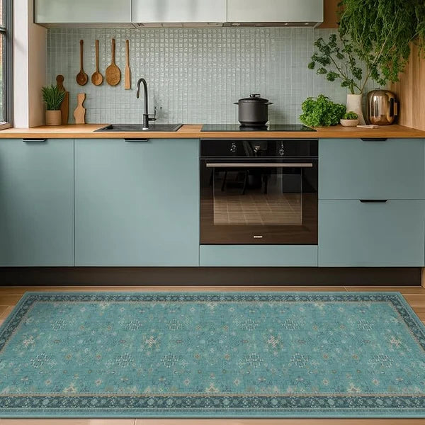 Dark Green 2x6 Kitchen Runner Rug – Modern Vintage Boho Floral Washable Non-Slip Area Rug