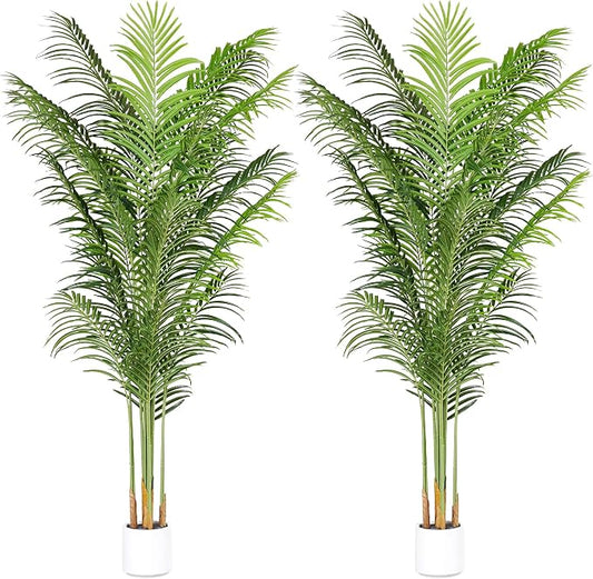 Artificial Palm Tree for Home Decor Indoor 6Ft Large Tall Fake Plants Faux Tropical Areca Palm Silk Floor Plant in Pot Living Room Office Garden Decoration Housewarming Gift (2, 6 Feet)