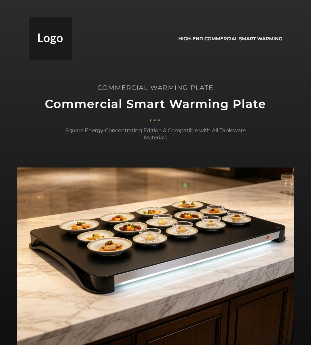 Square Electric Commercial Hot Plate Warming Tray – Tempered Glass Food Heater