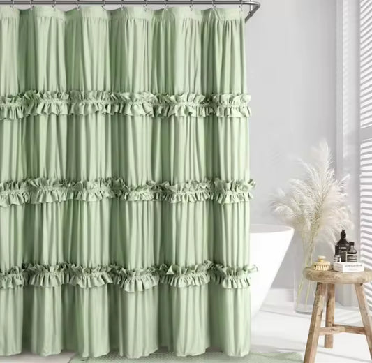 Black Ruffle Small Stall Shower Curtain – Vintage Bow Tie Bathroom Decor 2 Pieces