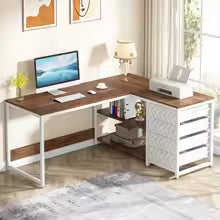 Tribesigns L-Shaped Computer Desk with Storage Drawers – 59-Inch Reversible Corner Office & Study Desk