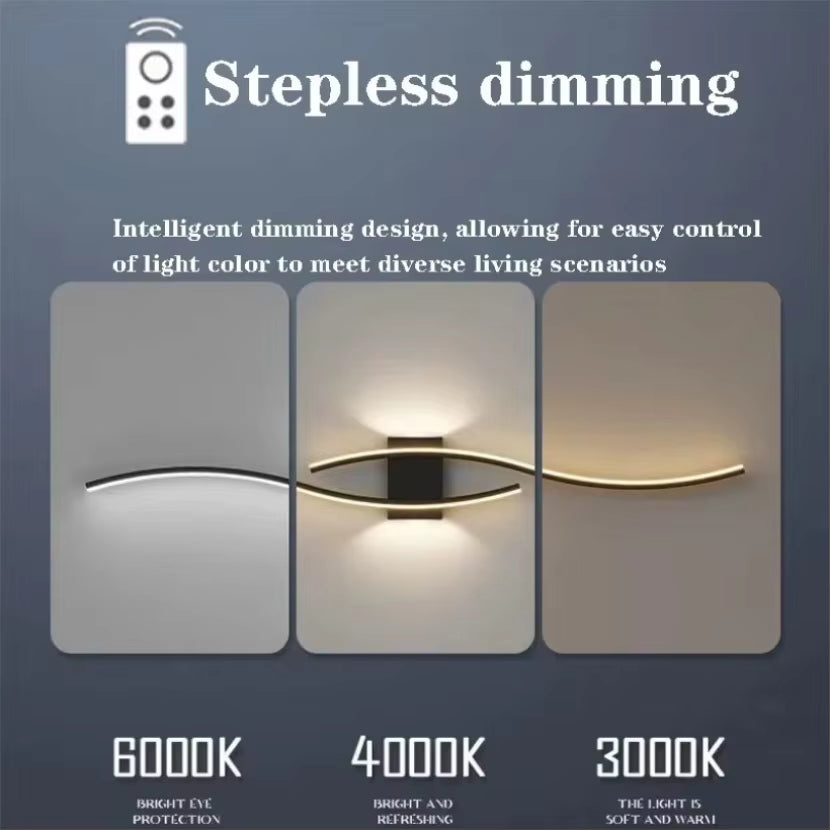 Long Strip LED Wall Lamp – Modern Remote Control Dimmable Wall Lighting for Living Room, Bedroom, Bedside and Home Decor