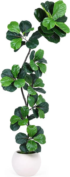 7ft Artificial Fiddle Leaf Tree with White Planter – Faux Ficus Lyrata Indoor Plant