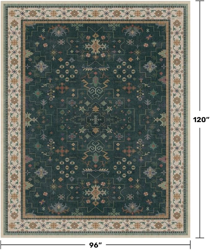Black Farmhouse Washable 8x10 Area Rug – Large Charcoal Multi-Room Rug