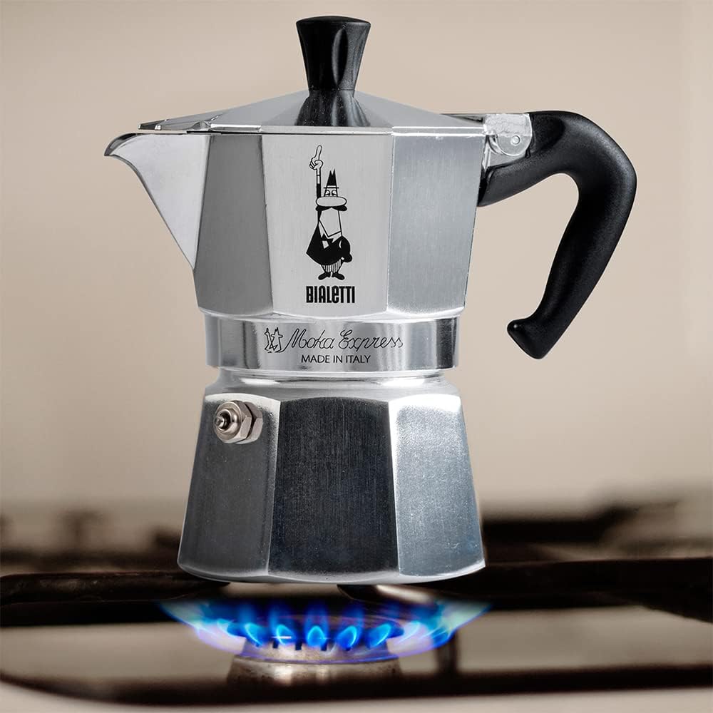 Bialetti Moka Express Iconic Italian Stovetop Espresso Maker (Natural Silver, 6 Cups)