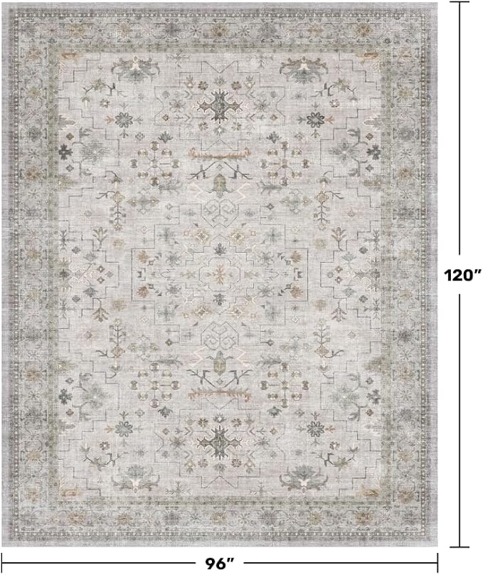Black Farmhouse Washable 8x10 Area Rug – Large Charcoal Multi-Room Rug