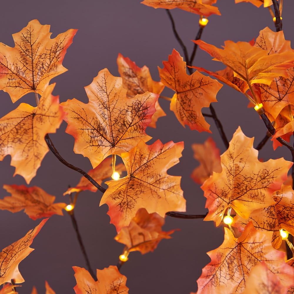 LIGHTSHARE 6FT 120LED Artificial Lighted Maple Tree Warm White Fall Decorations Indoor Ourdoor, Orange