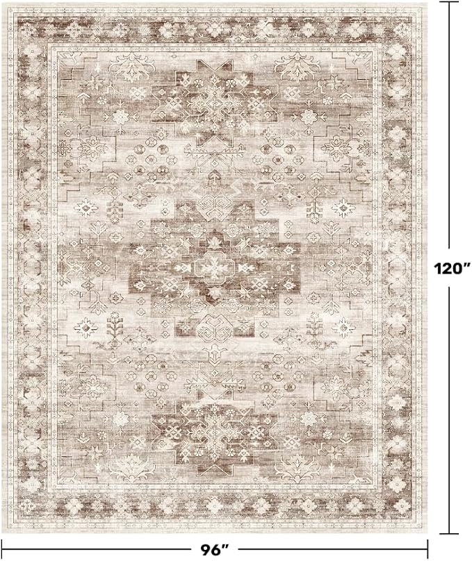 Black Farmhouse Washable 8x10 Area Rug – Large Charcoal Multi-Room Rug