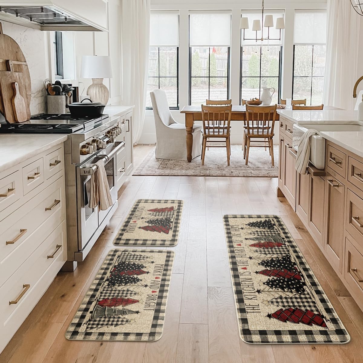 Artoid Mode Buffalo Plaid Christmas Kitchen Mats Set of 3 – Merry Christmas Winter Home Decor Rugs