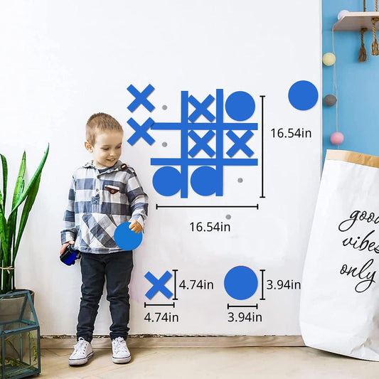 Magnetic Tic Tac Toe Wall-Mount Game,Game Room Decor,Hallway Decor,Playroom Decor,Modern Wall Decals for Kids Room,Classroom&Offices,Best Gift for Family, Friends (Blue)