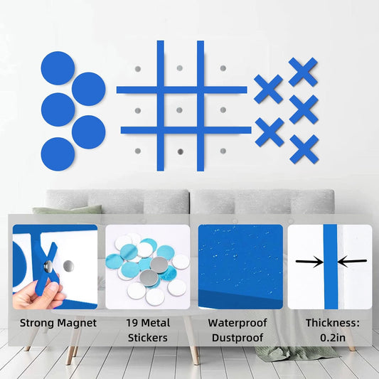 Magnetic Tic Tac Toe Wall-Mount Game,Game Room Decor,Hallway Decor,Playroom Decor,Modern Wall Decals for Kids Room,Classroom&Offices,Best Gift for Family, Friends (Blue)