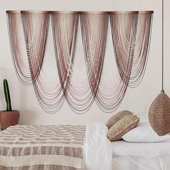 Macrame Wall Hanging Dip Dyed Brown Fiber Tapestry Boho Decor 57" W x 41" L