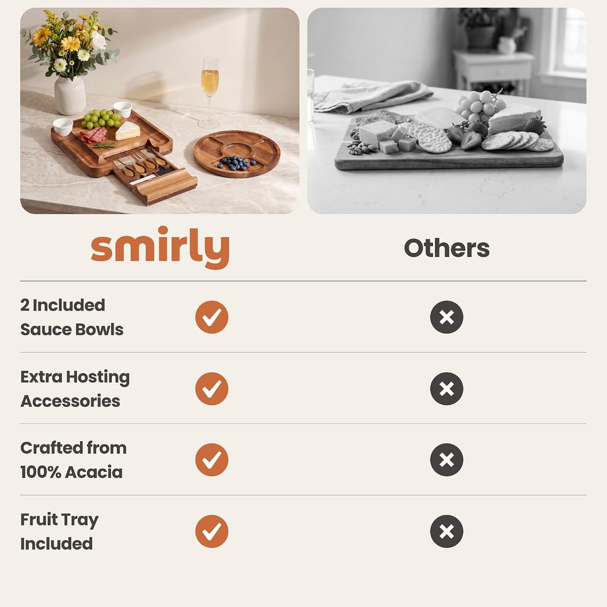 SMIRLY Charcuterie Board Set with Serving Accessories, Acacia