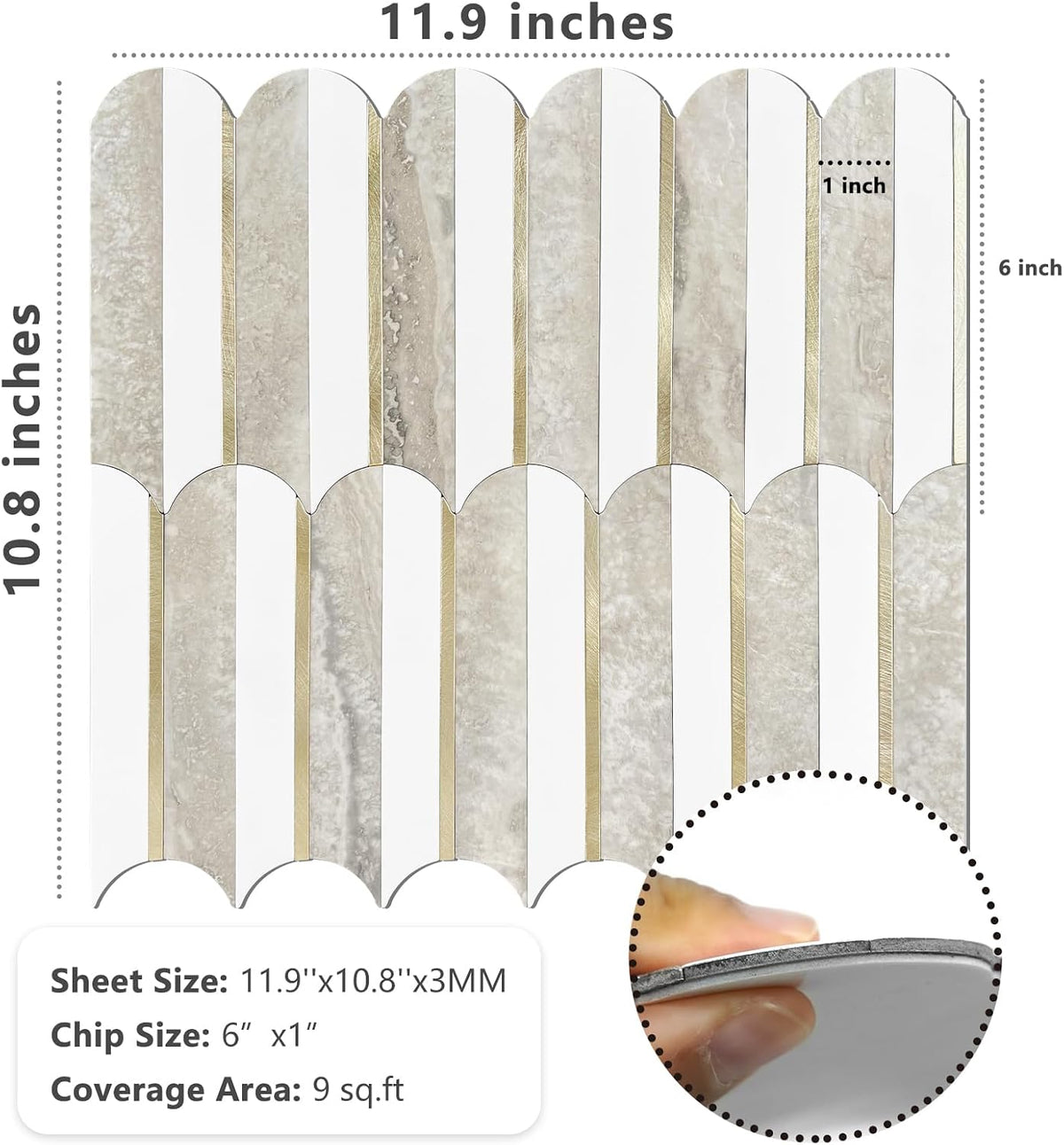 Vamos Peel and Stick Backsplash Tiles – White &amp; Beige Fish Scale PVC Mosaic (10 sheets )