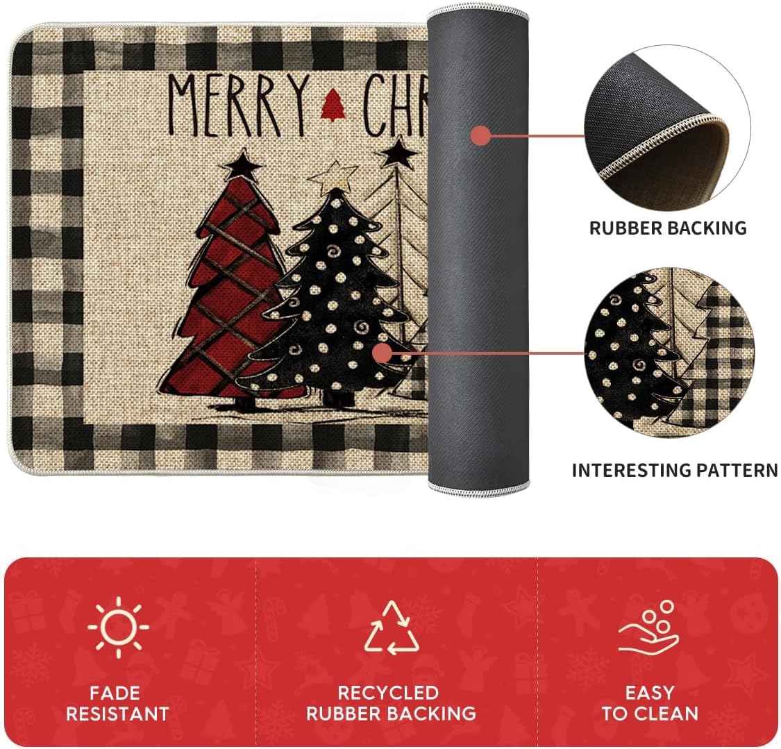 Artoid Mode Buffalo Plaid Christmas Kitchen Mats Set of 3 – Merry Christmas Winter Home Decor Rugs