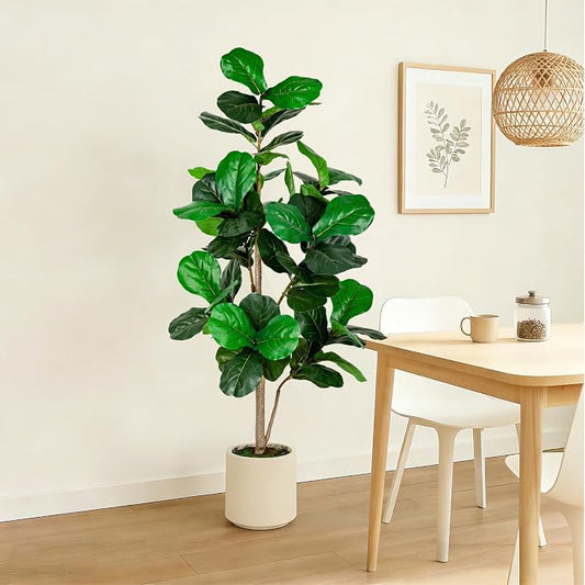 VIVATREES 6FT Fiddle Leaf Fig Artificial Tree with White Planter Pot,Faux Floor Plant, Indoor and Outdoor Fake Plants for Home Office Decor