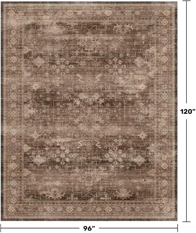 Black Farmhouse Washable 8x10 Area Rug – Large Charcoal Multi-Room Rug