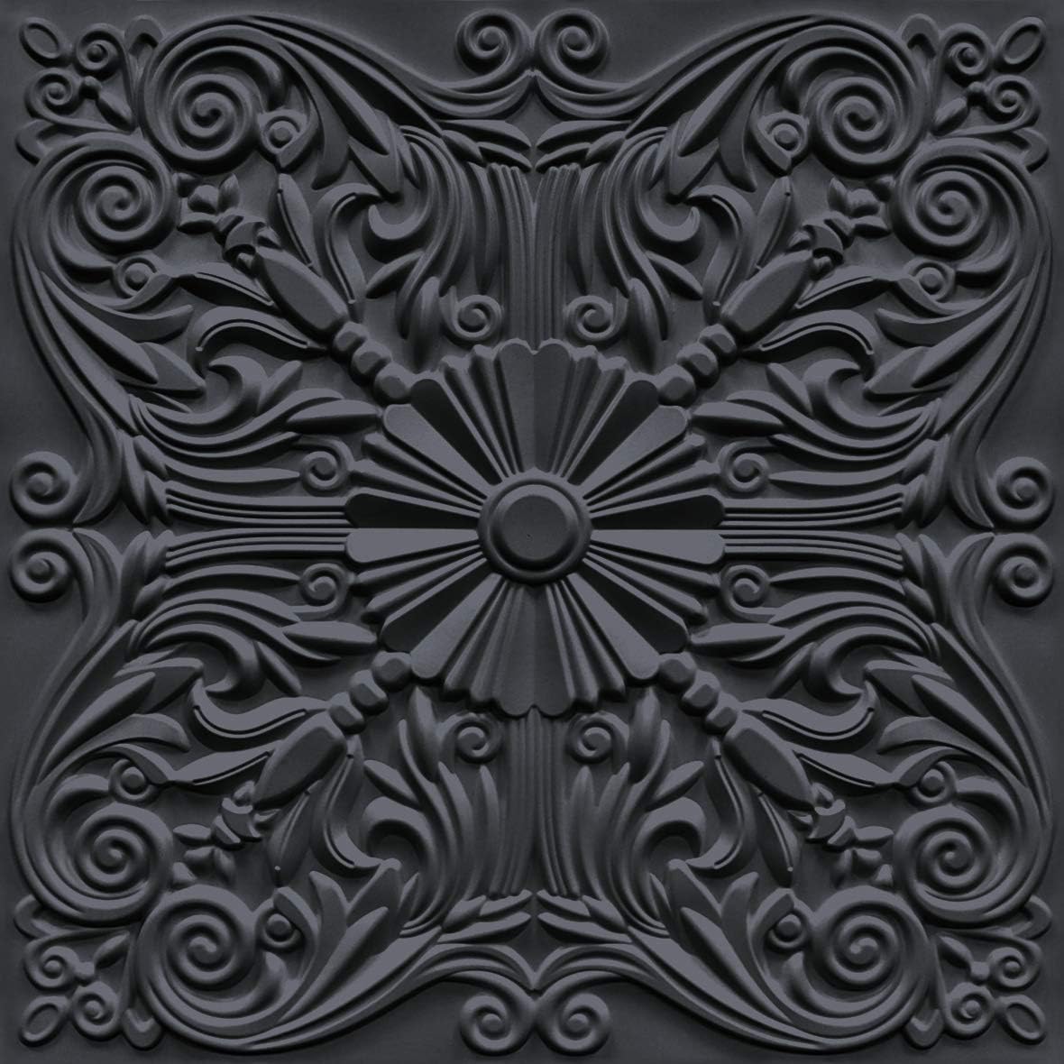 Art3d Spanish Floral Drop Ceiling Tiles, 24 x 24 in, 12-Pack, Black ( 12 pieces)