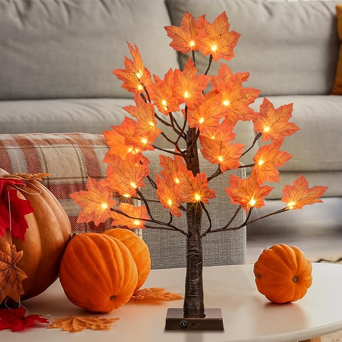 LIGHTSHARE 6FT 120LED Artificial Lighted Maple Tree Warm White Fall Decorations Indoor Ourdoor, Orange