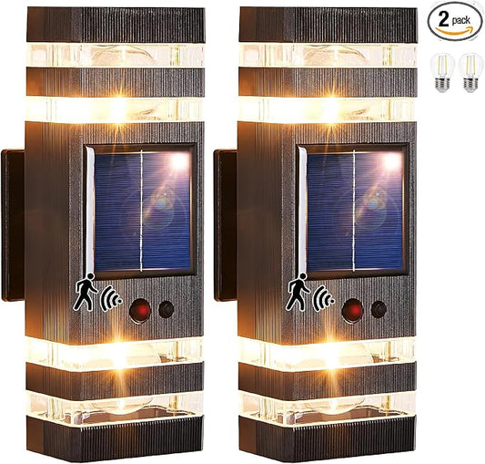 Oil Rubbed Bronze Solar Outdoor Wall Lights with 3-Mode Motion Sensor Outside Sconces Up Down Solar Porch Light Fixtures 3000K 500LM Dusk to Dawn Modern Exterior Wall Lamp for House Garage Front Door