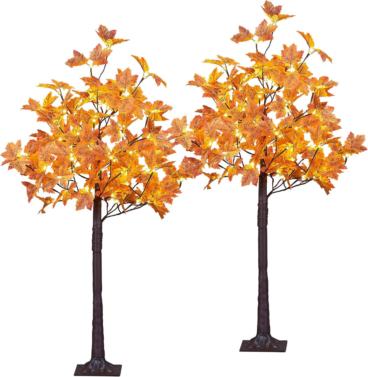 LIGHTSHARE 6FT 120LED Artificial Lighted Maple Tree Warm White Fall Decorations Indoor Ourdoor, Orange