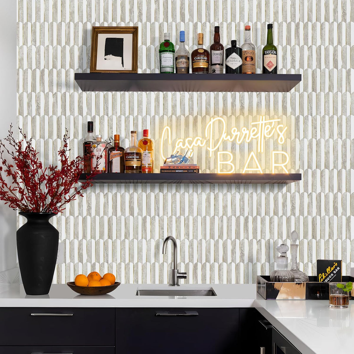Vamos Peel and Stick Backsplash Tiles – White &amp; Beige Fish Scale PVC Mosaic (10 sheets )