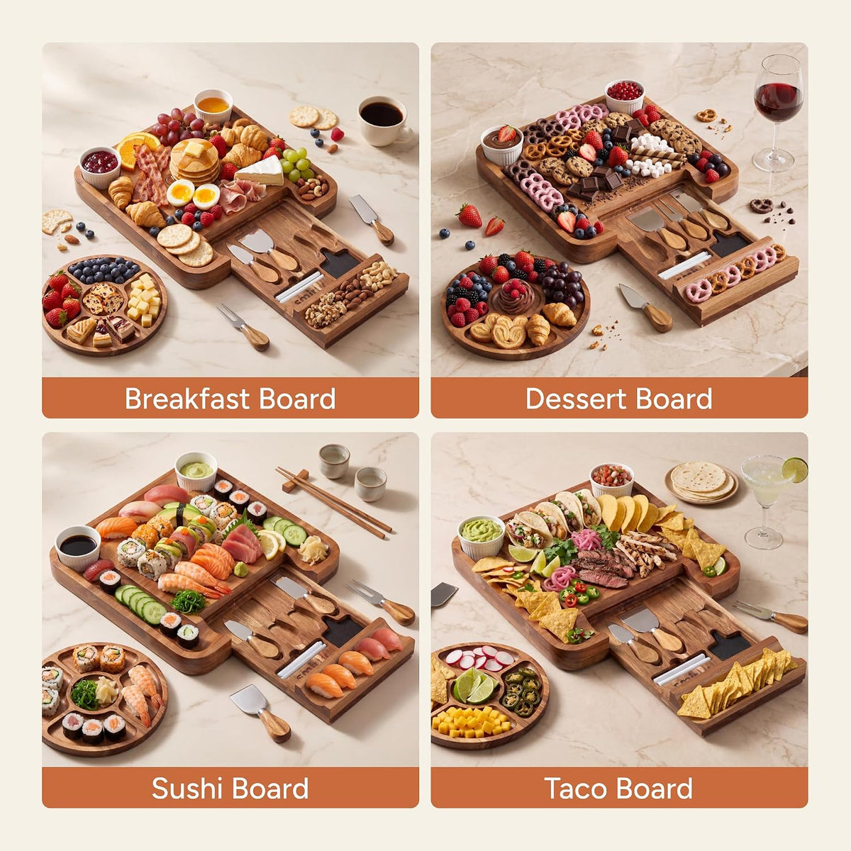 SMIRLY Charcuterie Board Set with Serving Accessories, Acacia
