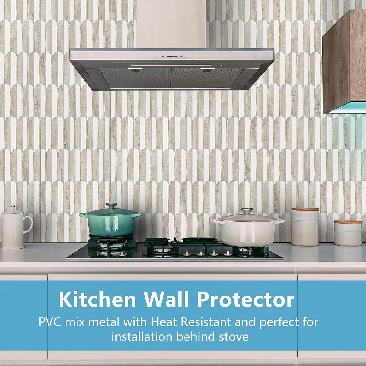 Vamos Peel and Stick Backsplash Tiles – White &amp; Beige Fish Scale PVC Mosaic (10 sheets )