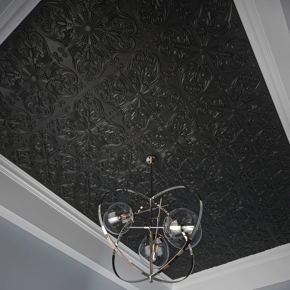 Art3d Spanish Floral Drop Ceiling Tiles, 24 x 24 in, 12-Pack, Black ( 12 pieces)