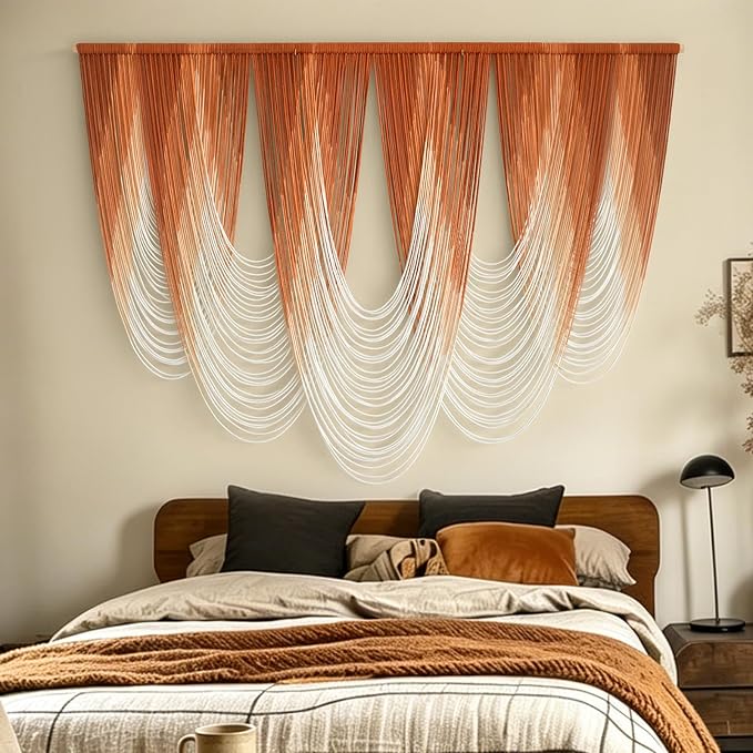 Macrame Wall Hanging Dip Dyed Brown Fiber Tapestry Boho Decor 57" W x 41" L