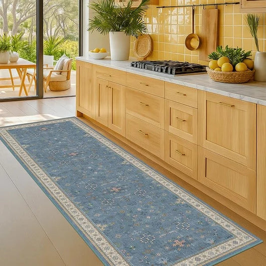 Dark Green 2x6 Kitchen Runner Rug – Modern Vintage Boho Floral Washable Non-Slip Area Rug
