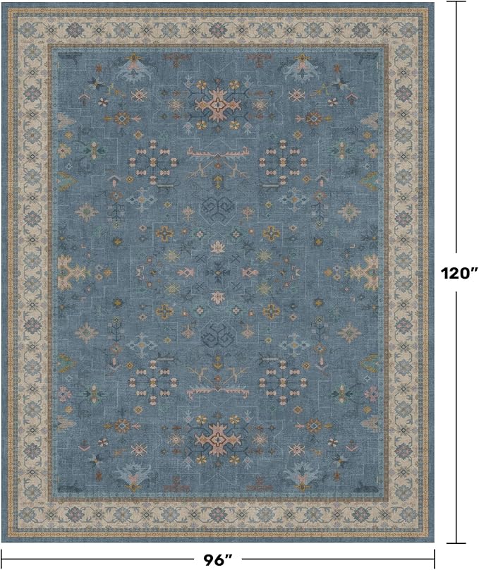 Black Farmhouse Washable 8x10 Area Rug – Large Charcoal Multi-Room Rug