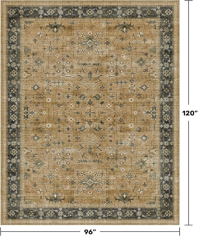 Black Farmhouse Washable 8x10 Area Rug – Large Charcoal Multi-Room Rug