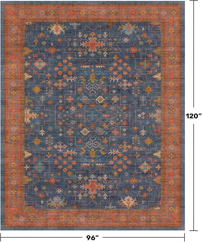 Black Farmhouse Washable 8x10 Area Rug – Large Charcoal Multi-Room Rug