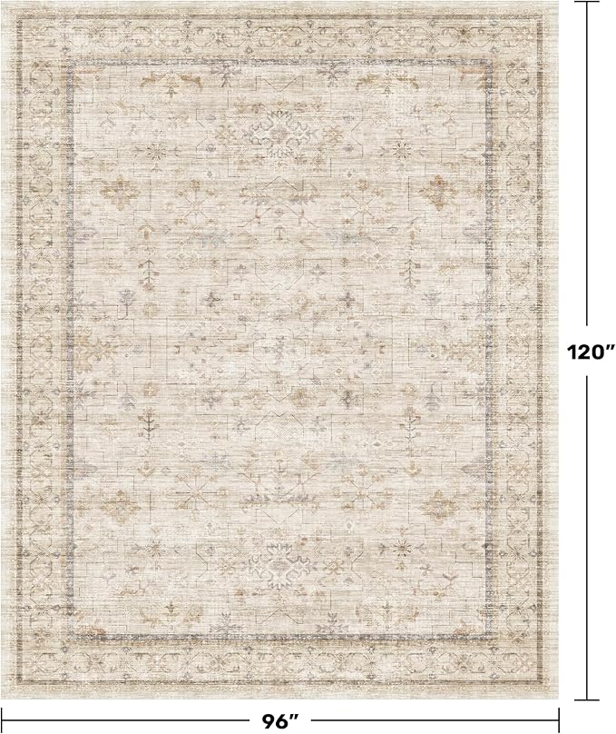 Black Farmhouse Washable 8x10 Area Rug – Large Charcoal Multi-Room Rug