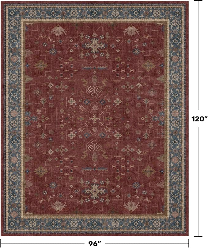 Black Farmhouse Washable 8x10 Area Rug – Large Charcoal Multi-Room Rug