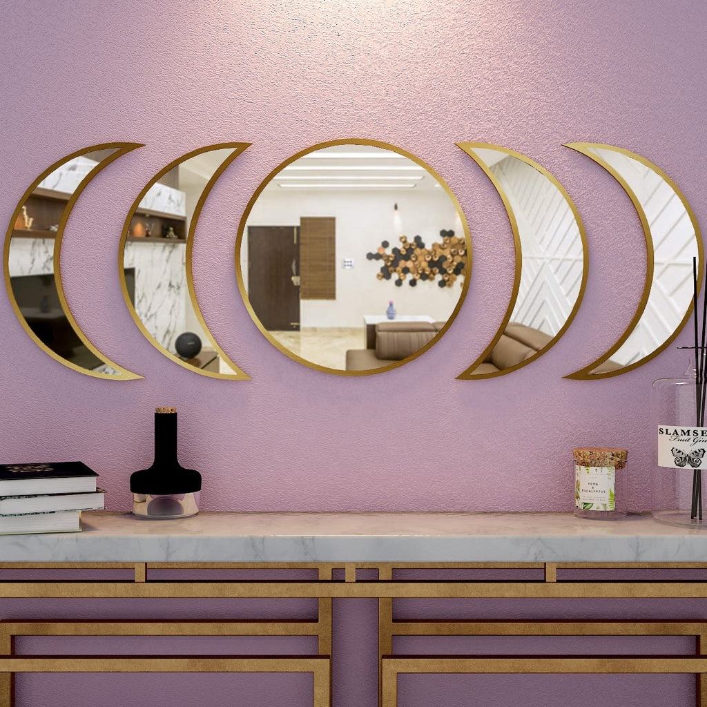 Modern Stylish Iron Wall Mirror Set of Five with Golden Finish Frame