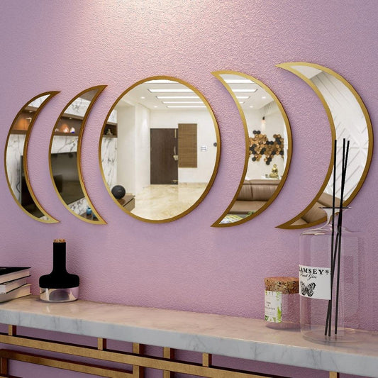 Modern Stylish Iron Wall Mirror Set of Five with Golden Finish Frame