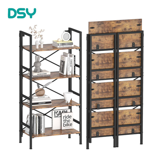 Folding 4-Tier Steel & Wood Bookshelf – Modern Space-Saving Storage