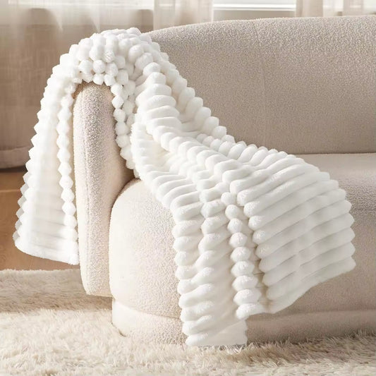 Customized Nordic Style Flannel Stripe Fleece Blanket Throw for Winter Home Décor