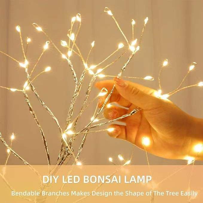 108LED Christmas Silver Branch Star Tree Lights – USB & Battery Powered Indoor Decoration