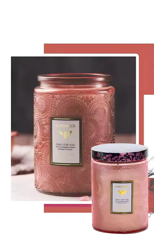 400g Multi-Color Luxury Decorative Scented Candle in Embossed Glass Jar with Metal Lid