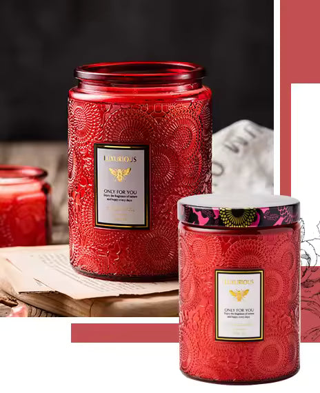 400g Multi-Color Luxury Decorative Scented Candle in Embossed Glass Jar with Metal Lid
