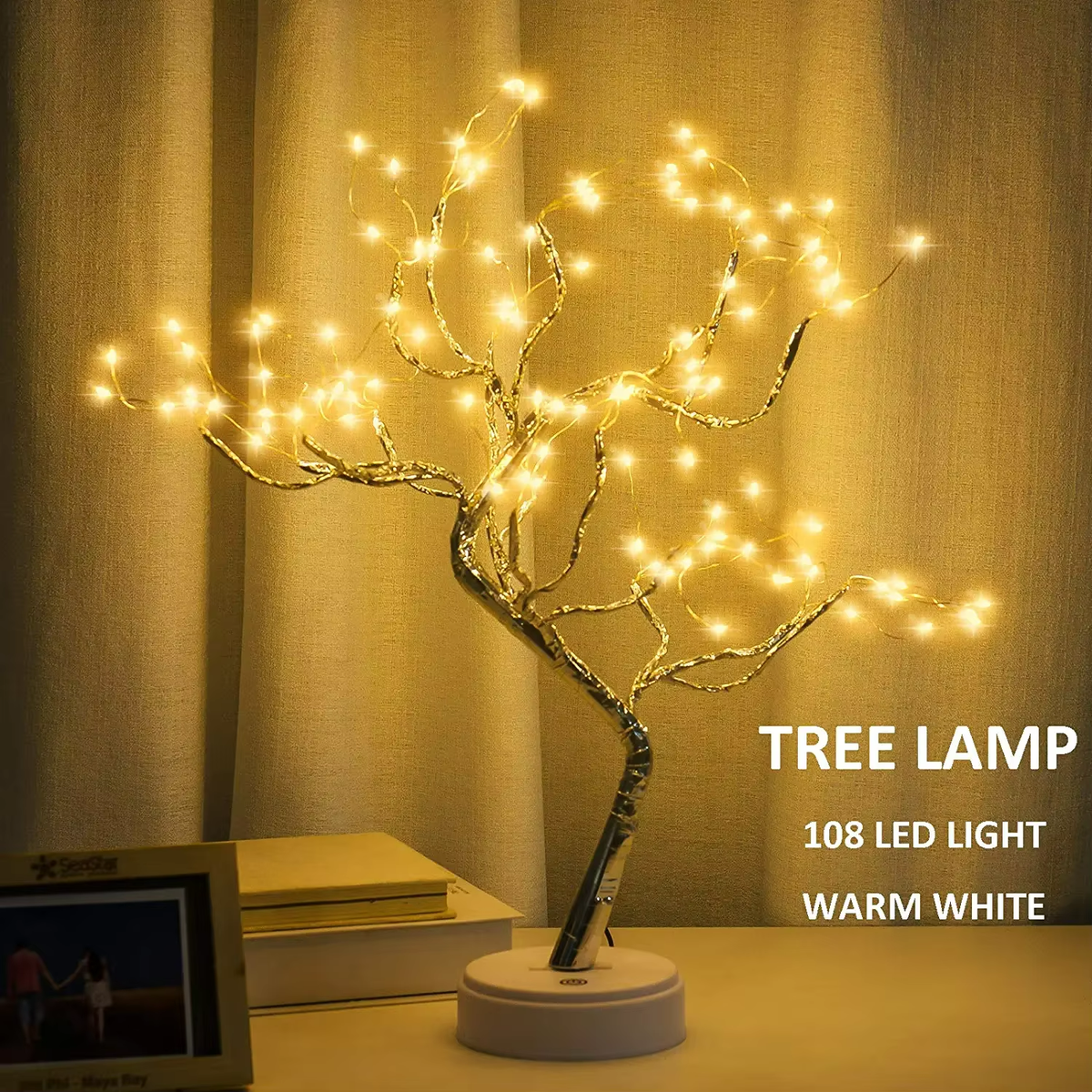 108LED Christmas Silver Branch Star Tree Lights – USB & Battery Powered Indoor Decoration