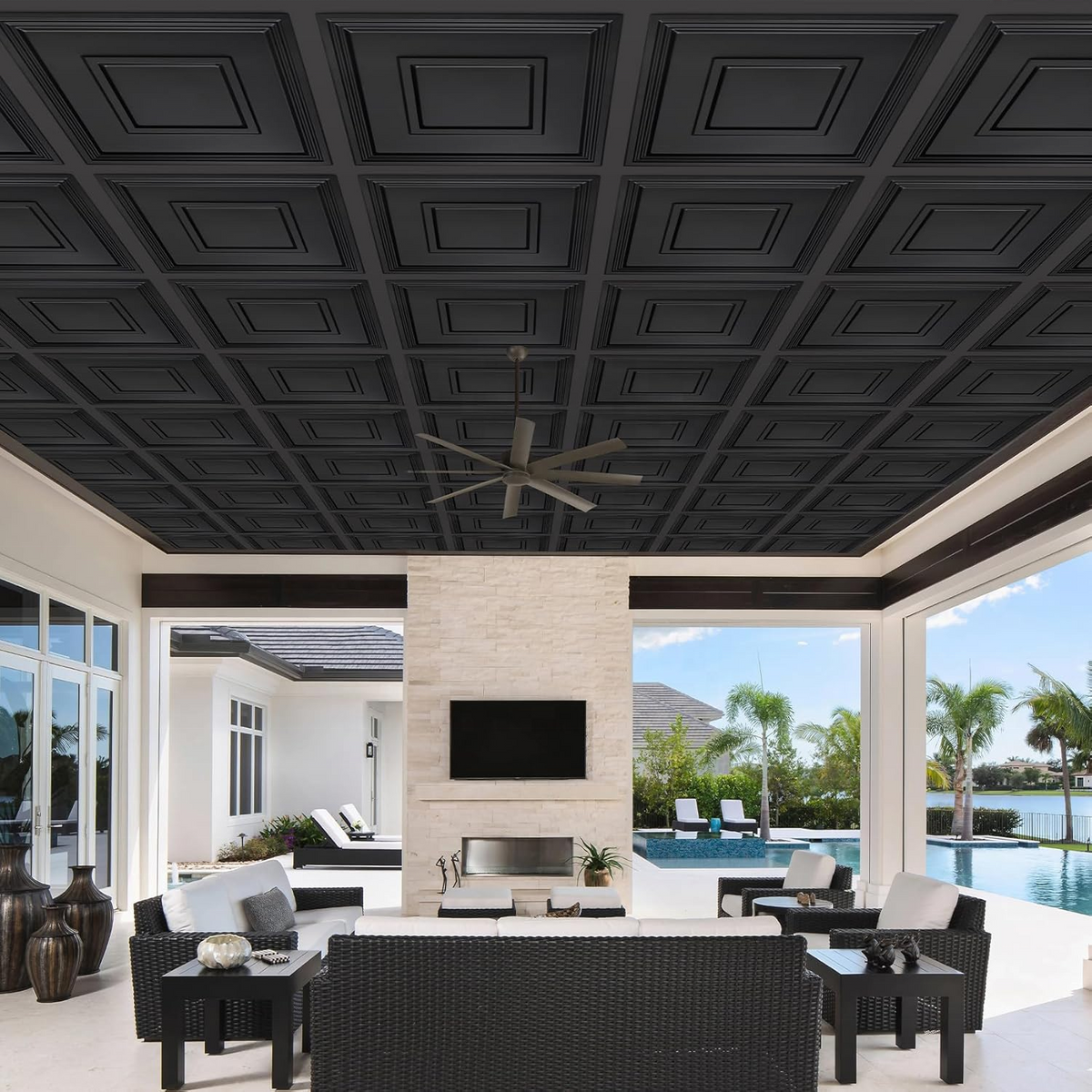 High Quality 3D Embossed PVC Tile Wallpaper Wall Panels – Modern Waterproof Wall Decor (12 pieces)